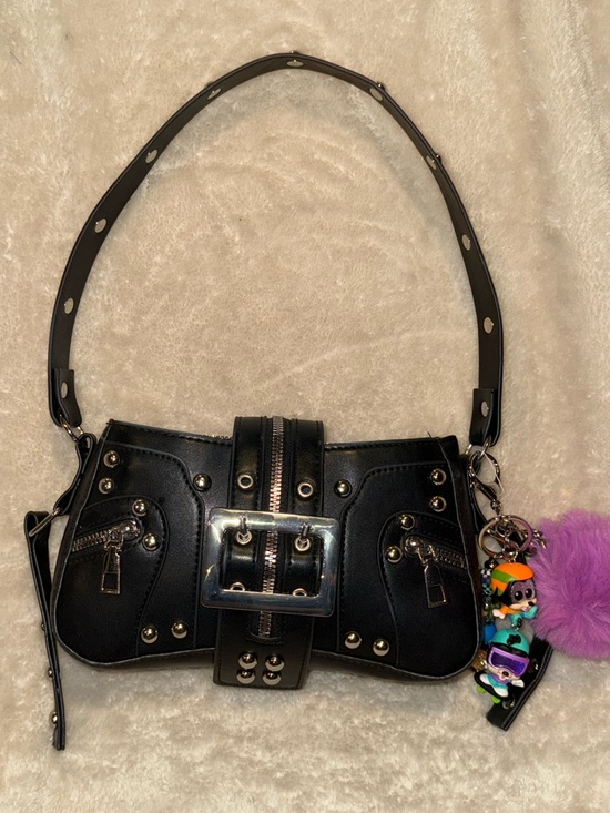 Source Unknown Handbags - NWOT Black Silver Studded Buckle Zipper Accents Shoulder Bag Y2K Punk Whimsigoth